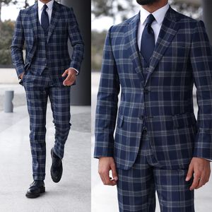 Plaid Herren-Hochzeitsanzüge Revers Smoking Mode Bräutigam tragen für Männer 3 Stück nach Maß (Jacke + Hose + Weste)