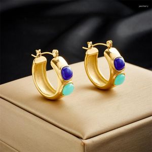Brincos de argola 2023 aço inoxidável luxo turquesa para mulheres menina tendência fivela de orelha à prova d'água joias presente festa