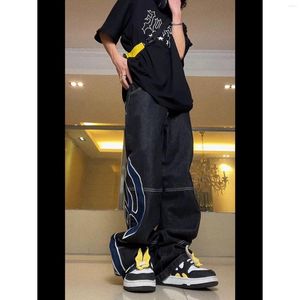 Męskie dżinsy High Street Fashion Ins Hip Hop Japan Japan Style Spersonalizowany wszechstronny przystojny, luźne proste spodnie nóg