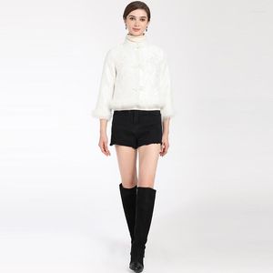 Kadın Ceketleri Janeyiren Patwalk Sonbahar/Kış Paltosu Kadınlar Uzun Kollu Boncuklu Tek Göğüslü Günlük Beyaz Kısa