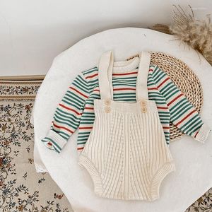 Conjuntos de roupas de bebê Conjunto de roupas de bebê infantil menina malha suéter calças 2023 outono coreano meninos meninas respirável e versátil