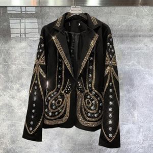 Abiti da uomo Locomotiva Qualità Lusso Strass Giacca Uomo Blazer Cappotto Drill Punk Club Outfit Jaqueta Bomber Diamond