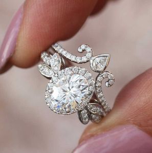 Flower Moissanite Promise Ring White Gold Filled AAAAA Zircon Engagement Wedding Band Rings for Women Bridal Jewelry Gift