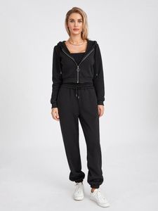 Pantaloni a due pezzi da donna 2023 Tute da donna Eleganti completi a due pezzi Completi da donna alla moda Taglie forti Felpe con cappuccio nere Pantaloni con zip Pantaloni da jogging