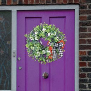 Flores decorativas guirlanda de abóbora de eucalipto porta da frente fora 16in pendurar na parede guirlandas artificiais para varanda interior ao ar livre casamento em casa