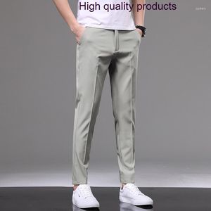 Herrenhosen Sommer Frühling seidig Luxus Solid Color Business Casual Anzug männliche Hosen Mode Elastic Taille Man 40