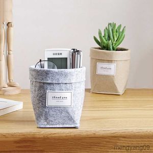 Planters Pots Pot Bunga Kain Felt Cetakan Huruf Abu-abu Desktop Rumah Pot Bunga untuk Tanaman Bunga R230807