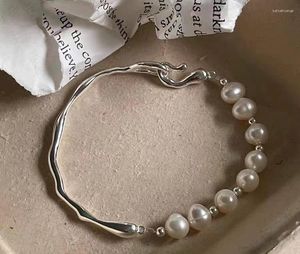 Braccialetti con ciondoli Gioielli con bracciale di perle naturali placcati in argento per donna