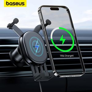 Selfie Monopods Baseus Car Phone Holder Wireless Charger for Air Vent Mount Fast Charging For iPhone 12 13 14 Support 230804