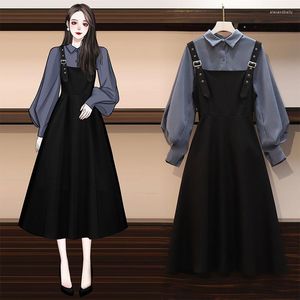 Vestidos Casuais Conjuntos de Vestidos Feminino Moda Chique Elegante Office Lady Outfits 2 Pcs Coreano Fall Basic Simple Feminino Shirts Daily Y2k Clothes