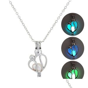 Pendant Necklaces New Luminous Mother And Child Necklace Glow In The Dark Open Cage Locket Charm Chains For Women Fashion Mothers Day Dhsqs