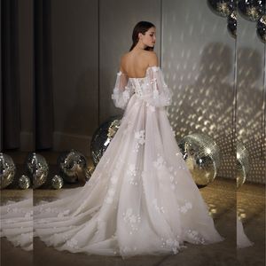 Remove Long Bishop Sleeve Wedding Dresses 3D Flowers Sweetheart Wedding Gown Elegant Bridal Dresses