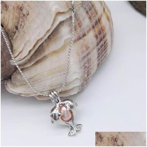 Pendant Necklaces New Arrival Love Pearl Cage Copper Opening Pearls Cages Locket Dolphin Pendants Charm Necklace For Women Fashion Dro Dhezi