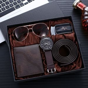 Armbanduhren Herren Geschenkbox Kreative Uhr Aautomatische Schnalle Gürtel Geldbörse Sonnenbrille Kreatives Urlaubsmarketing Combo Set 230807