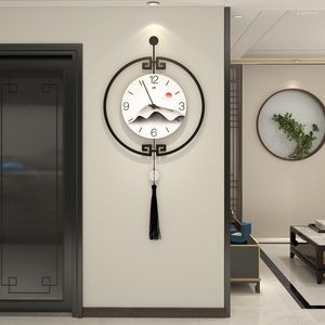 Relógios de parede estilo chinês mudo armação de metal redondo quartzo agulha operada por bateria relógio silencioso varanda sala de estudo pendurado