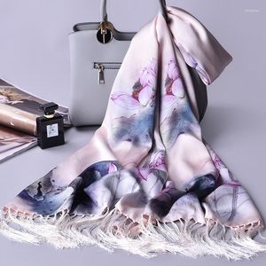 Halsdukar kinesisk siden lång halsduk kvinnor tryckt halscarf för damer hangzhou real echarpes foulard