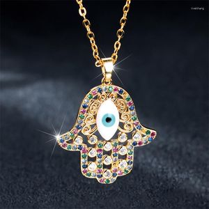 Pendant Necklaces Luxury Female Crystal Palm Necklace Gold Color Blue Eyes For Women Wedding Rainbow Stone Jewelry