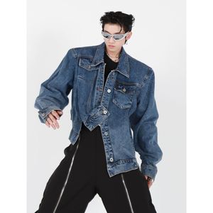 Irregular Design Vintage Men's Denim Jackets High Street Shoulder Pad Coats Male Niche Autumn Outerwear