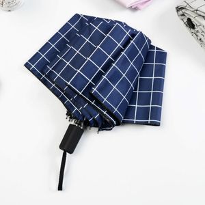 Ombrelli Simple Lattice Stripe Rivestimento nero Protezione solare Ombrellone a tre ante Ombrellone anti-UV Creative Sunny Rain Dual