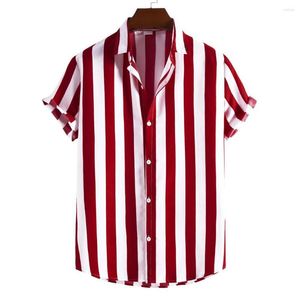 Camisas casuais masculinas verão camisa listrada havaí botões manga curta xadrez vermelho top beachwear preto e branco para roupas