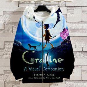 Moletom Masculino Coraline Masculino Feminino Moletom Com Capuz Estampa 3D Pulôver Streetwear Menino Menina Crianças Moletom Zip Cool Moda Tops