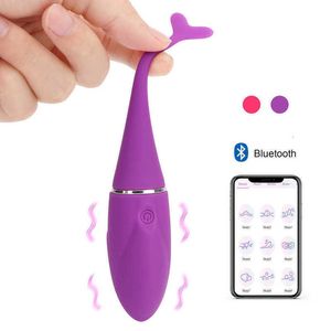 16 cm sexig delfin Bluetooth -vibratorer för kvinnor Nipple Clitoris Massager Vaginal Ball Anal Plug Dildo Female Masturbator