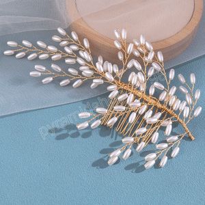 Pearl Wheat Hair Combs Wedding Hair Accessories Golden Hairpin Clip Princess Party Hair Jewelry Bride Tiaras Gift For Women Girl