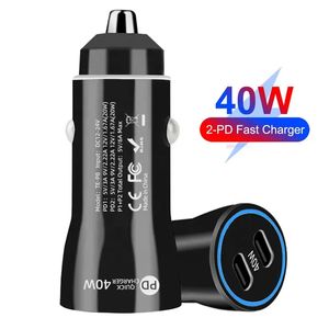 Wholesale 40W Type-C 2 Port PD20W+PD20W Fast Charging Dual USB C Fast Car Charger for iPhone 13 12 11 Pro Max Samsung