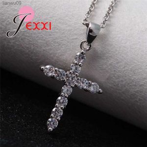 Shiny Silver Cross Rhinestone Pendant Necklace For Woman Sweet Simple Collar Girls Choker Femme Chain Jewelry Dropshipping L230704