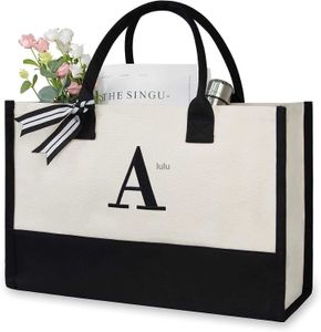 TOPDesign Strandtasche aus Segeltuch mit Initialen, personalisierbar, mit Monogramm, Geschenk-Einkaufstasche für Damen HKD230803 HKD230807