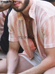 Camisas casuais masculinas casual bem ajustado malha listrada ligeiramente respirável blusa férias estilo lazer masculino camisas de manga curta s5xl x0807