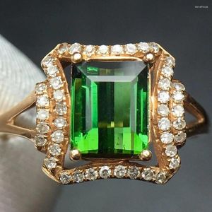 Klusterringar fina smycken verklig ren 18 k guld naturlig grön turmalin ädelstenar 1,9ct diamanter mans bröllopsman