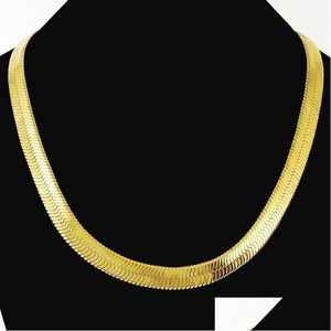 Chains Thin Soft Herringbone Chain Necklace Pure Gold Color 18K Yellow Plated Punk Hip Hop Jewelry For Mens Boys 10Mm 24 Drop Delivery Dh3O8