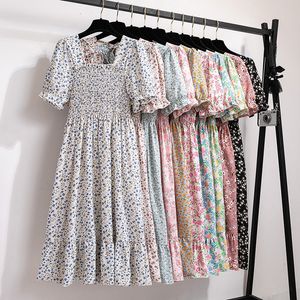 Urban Sexy Dresses Summer Pecked Women Chiffon Dresses Casual Beach Holiday Short Sleeve Square Collar Woman Midi Dress Bohemian Mujer Vestidos 230804