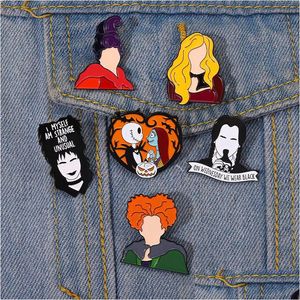 Pins Brooches Halloween Movie Enamel Pins Custom Zombie Lydia Wednesday Sandersons Brooch Lapel Badges Character Jewelry Gift For F Dhhxr