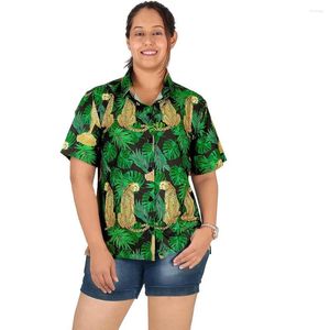 女性用ブラウス半袖ボタンダウンシャツ3DプリントチーターパターンエレガントハワイバケーションビーチパーティーカジュアルT