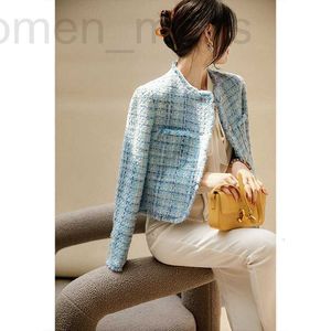 Damenjacken Designer Gaoding Wolle Kleiner duftender Mantel Frühling und Herbst Neu 2023 Kurzes Tweed-Blau-Top 8AB9