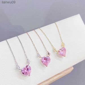 Hjärthalsband 925 Silver ClaVicle Chain Collares Pink Heart Love Pendant Necklace For Women Lover Valentine's Day Gift Jewelry L230704