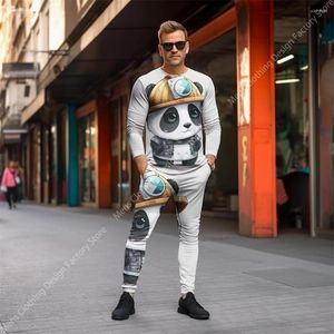Tute da uomo 2023 Abbigliamento Moda Casual Tuta da uomo T-shirt manica lunga Pantaloni Panda Stampa Felpa Set Abbigliamento per