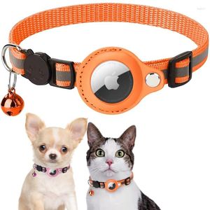 Dog Collars Reflective Pet Tracking Collar For Cat Mini Nylon Bell Pendant Airtag Holder Strap Puppy Anti-lost Supplies