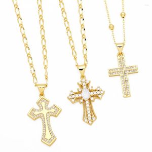 Colares com Pingente Cruz Banhada a Ouro Católico Para Mulheres Cobre CZ Cristal Proteção Cristã Joias Presentes Nkev93