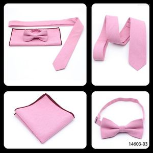 Papillon LYL 6CM Solid Pink Social Slim Neck Festival Accessori Cravatta Abiti da sposa Set Cravatta in cotone italiano Pocket Square Bowtie