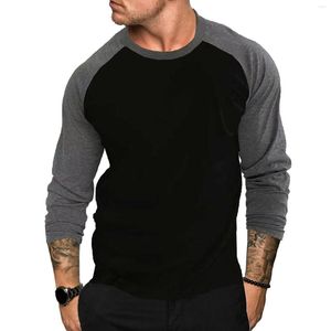 Camisetas masculinas de algodão manga comprida gola O Pactwork casual para homens cor contrastante outono camisetas de grife tops grandes