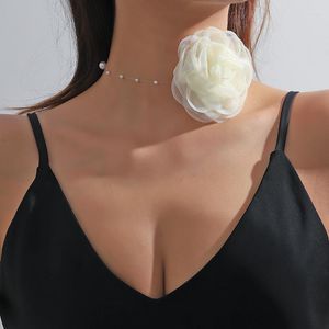 Choker Elegant Pearl Rope Flower Clavicle Chain Necklace For Women Wed Imitation Aesthetic Big Rose Jewelry