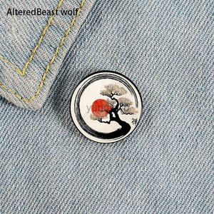 Pins Brooches Enso Circle and Bonsai Tree Pin Custom Funny Brooches Shirt Lapel Bag Cute Badge Cartoon Jewelry Gift for Lover Girl Friends HKD230807