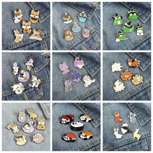 Pins Brooches Set Cartoon Fun Animals Custom Frog Cat Fox Metal Enamel Pin Punk Wizard Animal Hat Badge Pin Clothes Bag Accessories Jewelry HKD230807