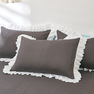 Pillow Case 48x74CM INS Cotton Lotus Leaf Lace Solid Color Pillowcase Princess Liner Cover Home Decor Ruffle Pillowcases 230807