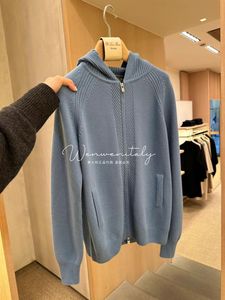 Kadın Hoodies Sonbahar ve Kış Loro Piana kapüşonlu örgü hırka mavi yeşil pembe