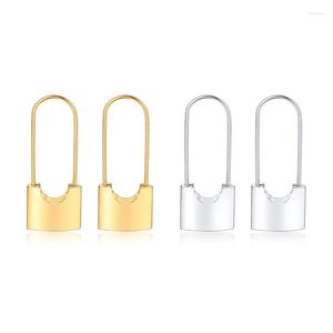 Hoop Earrings Fashion Women Circle Black Gold Color Silver Stainless Steel Heart-shaped Lock Jewelry