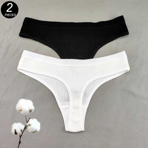 2 Pz/set Classico Nero Bianco G-String Mutandine delle Donne Perizoma di Cotone Biancheria Intima Sexy Panty Femminile Mutande di Colore Solido L230626